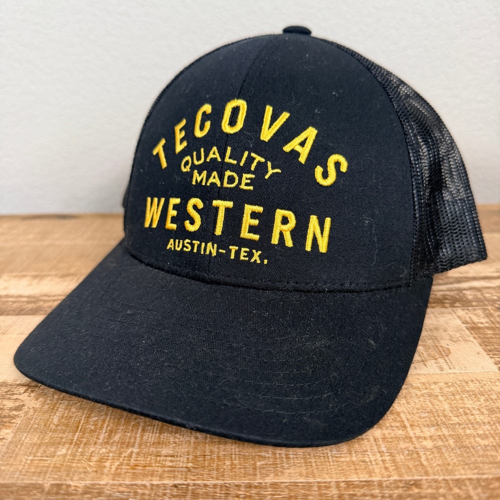 Tecovas Mesh Trucker Hat Mens OSFA Black Embroidered Western Austin Snapback